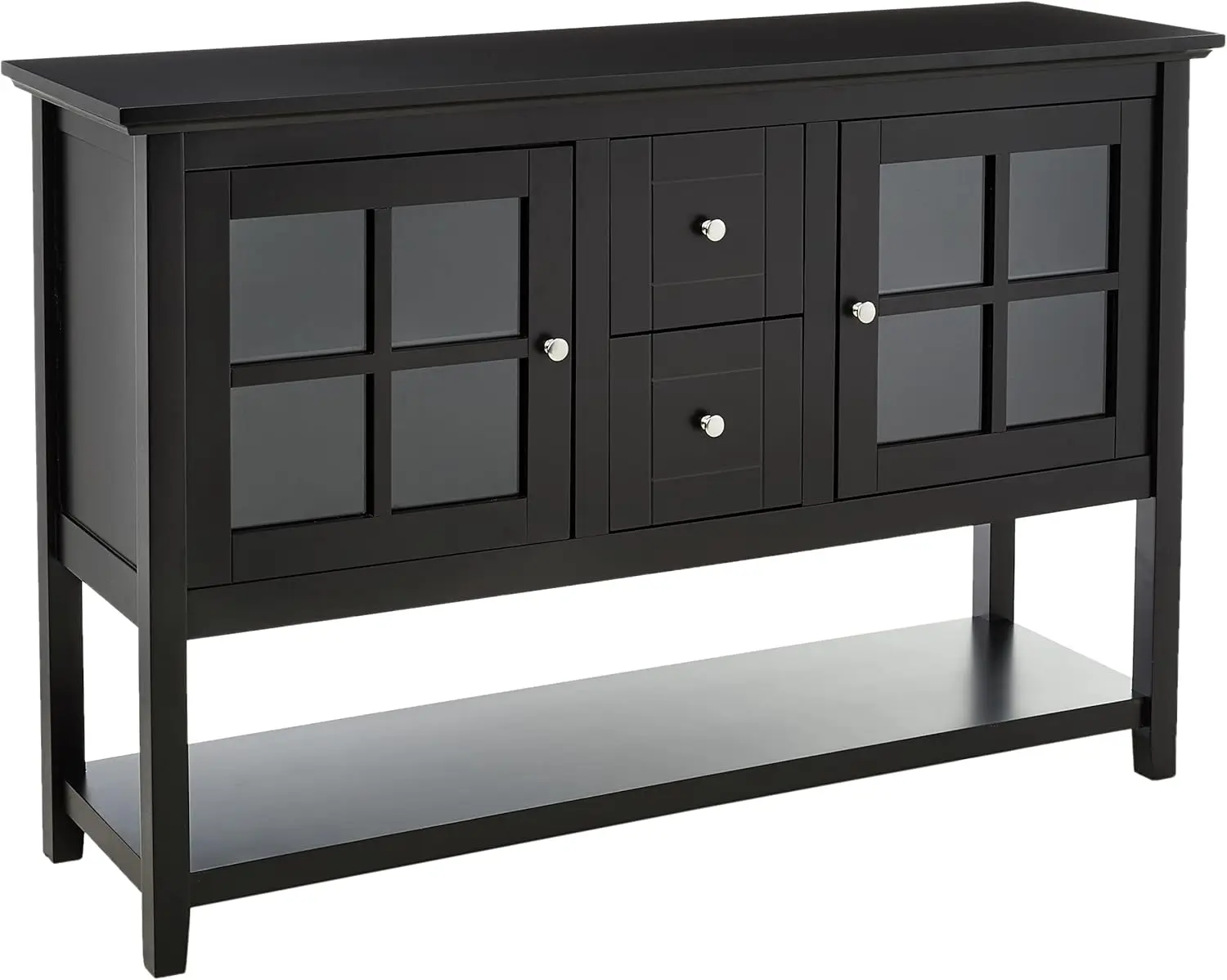 Classic Glass Door Storage Buffet with 2 Doors, 2 Adjustable Shelves and Bottom Shelf, 16