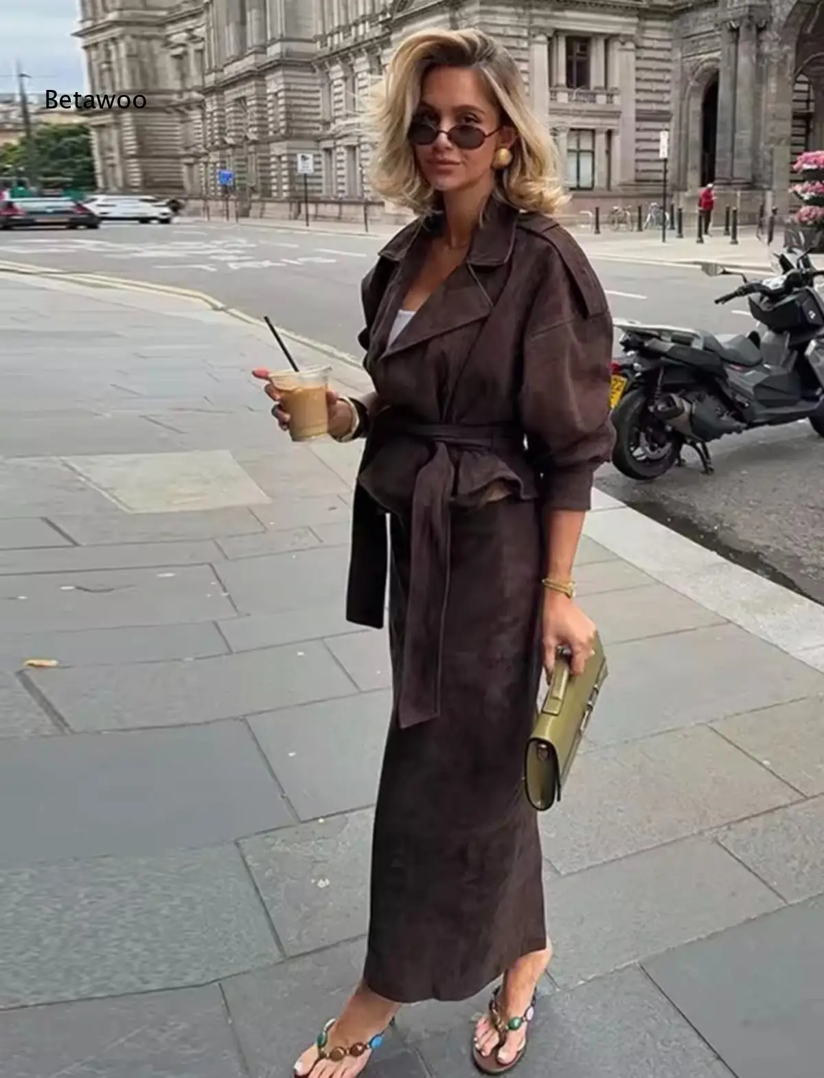 

Streetwear Oversized Lapel Puff Sleeve Coat & High Waist Long Skirt Co Ord