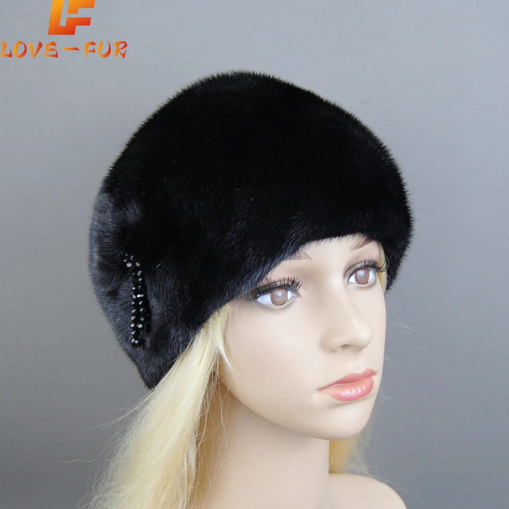 2025  Hot Sale Imported Full Fur Mink Fur Hat Women's Winter Authentic Fur Cap New Elegant Fashion Style Female Warm Earmuffs