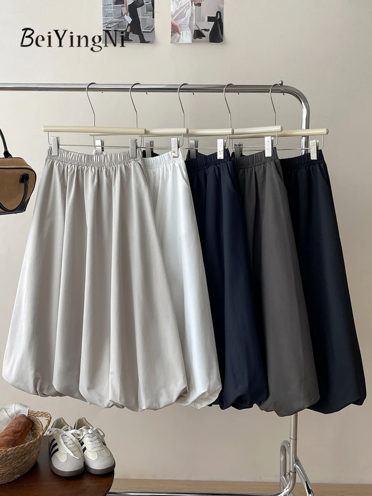 Spódnice midi Beiyingni damskie, długie, w kształcie litery A, jednokolorowe, nowa moda, codzienne, z wysokim stanem, spódnice typu \"bud skirt\" 2025, koreański krój rozkloszowany, faldas.