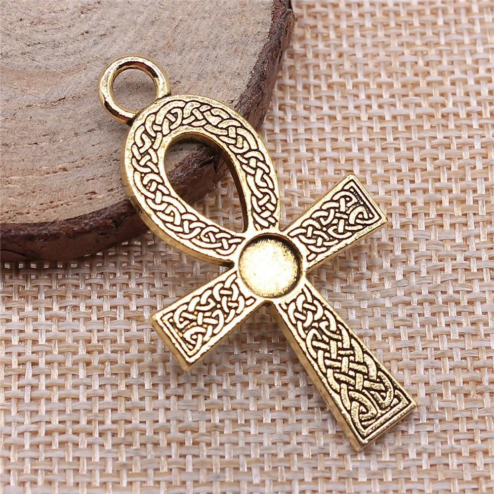 WYSIWYG 3pcs 27x47mm 3 Colors Ancient Egyptian Life Key Ankh Cross Charms Pendant For DIY Jewelry Making Jewelry Findings