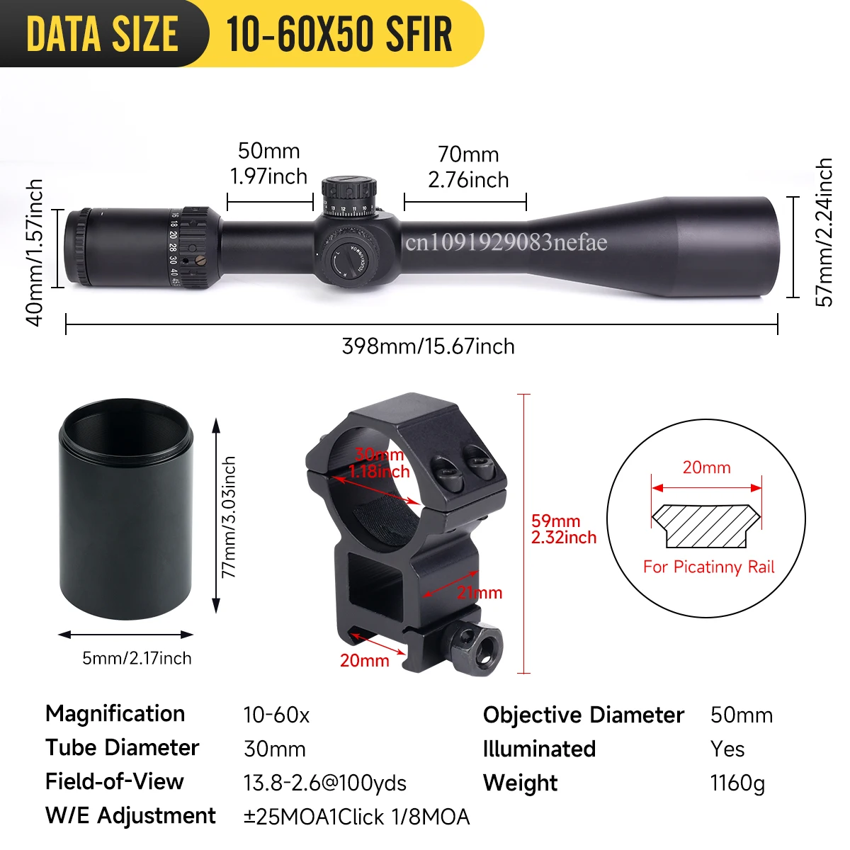 Tactical 10-60X50 SFIR Red Illumination Reticle Optics Sight 30Mm Monotube New Hunting Target for Long Range Shooting Scope view 5