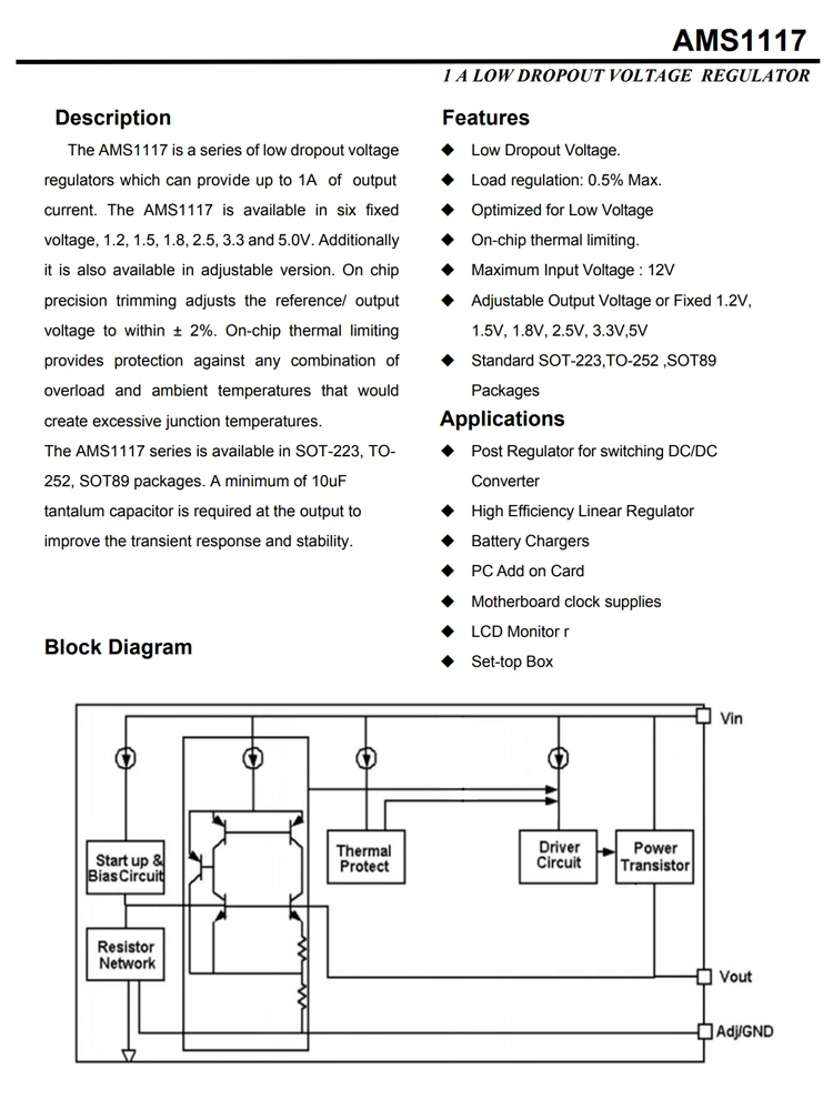 AMS1117-1.2 AMS1117-1.5 AMS1117-1.8 AMS1117-2.5 AMS1117-3.3 AMS1117-5.0 AMS1117 ADJ TO 252 10PCS Voltage regulator LDO triode