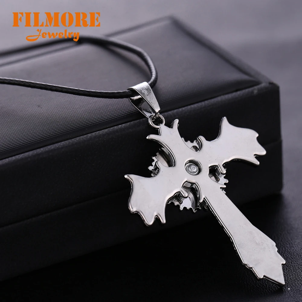 Kuroshitsuji Black Butler Necklace Demon Eye Cross Pendant Necklaces For Women Men Rope Chain Anime Fashion Jewelry Collares