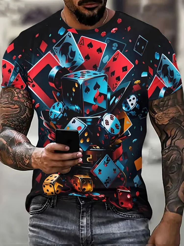 

Outdoor Men's T-shirt Summer Casual Round Neck Short Sleeve Top 3D Playing Cards Printed Pattern Trendy OverSize Men's Clothing