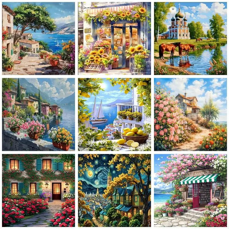 GATYZTORY Paint By Number Starter Kits Scenery House Pictures By Number Drawing On Canvas HandPainted Art Gift Kit DIY Home Deco