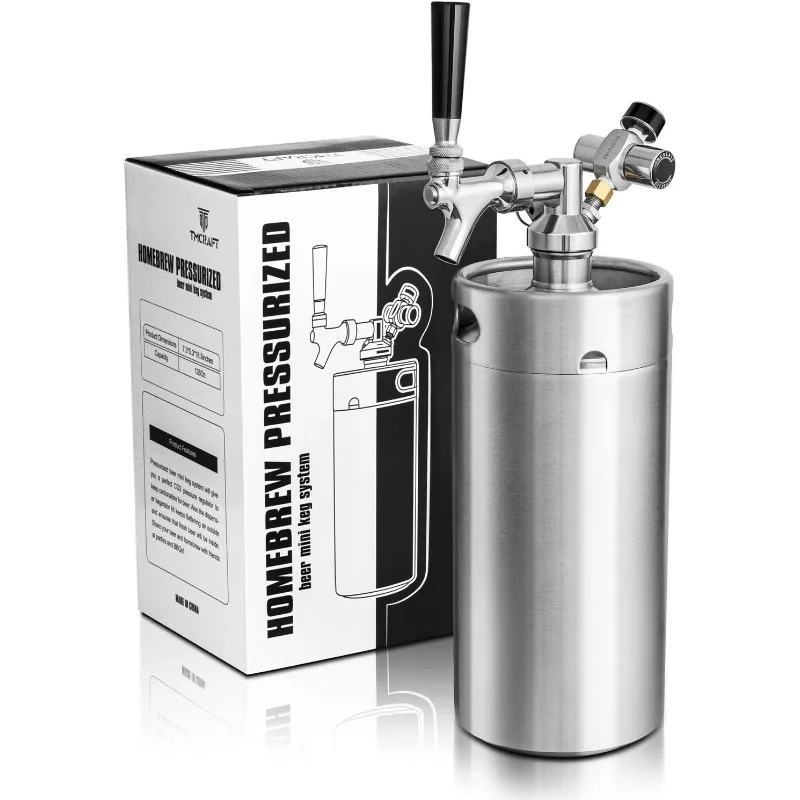 TMCRAFT 128oz Mini Keg Growler,Pressurized Stainless Steel Home Keg Kit System with Updated Co2 Regulator Keeps Fresh,Draft Beer