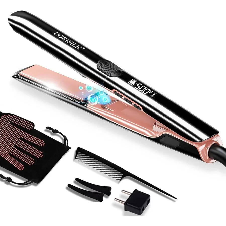 

500 Degree High Temp Professional Hair Straightener 30s Fast Heating Ceramic Flat Iron 2 in 1 Hair Straightener and Curler Plas