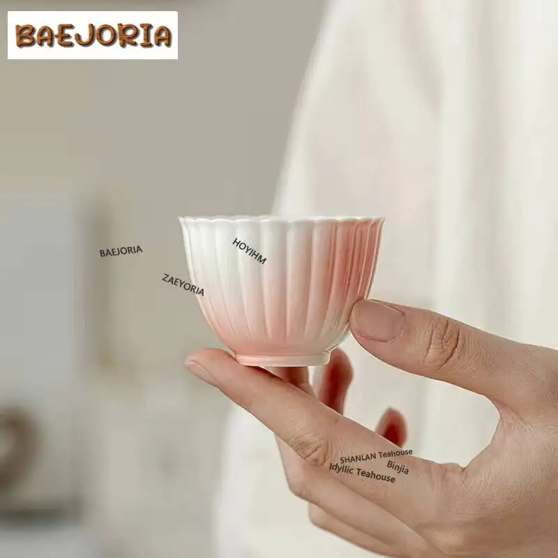 2pc/set Grapefruit Jasmine Ceramic Tea Cup Chrysanthemum Mouth Cup Gradient Color Small Master Cup Kung Fu Teaware Drinking 50ml