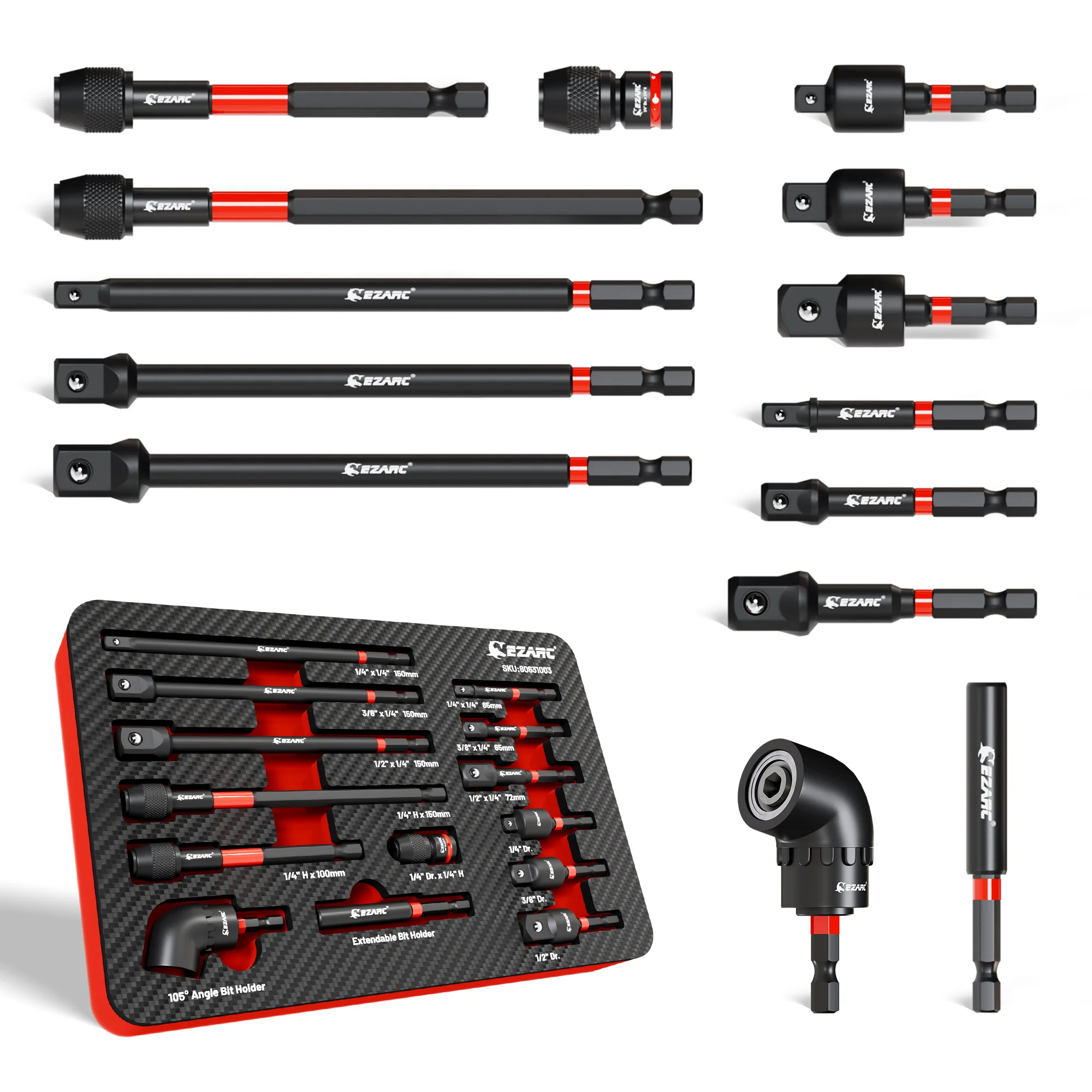 Set di adattatori per prese a percussione da 14 pezzi, adattatore per prese quadrate da 1/4 3/8 1/2 pollice, estensione punta da trapano magnetica a sgancio rapido