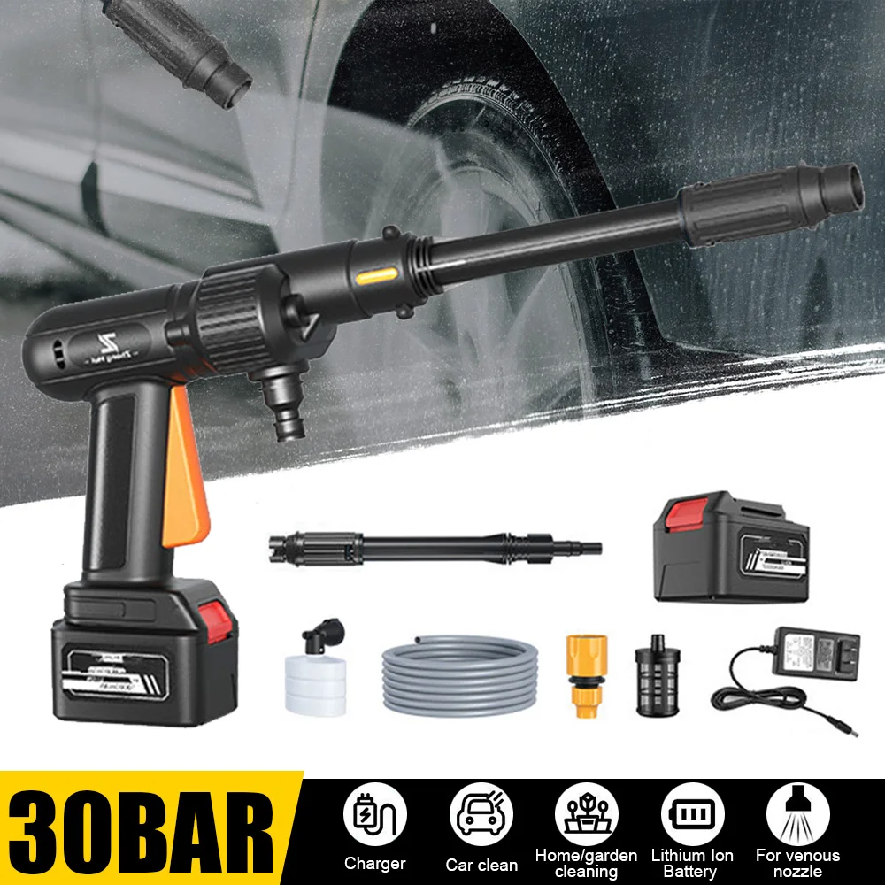 200W 30Bar Cordless High Pressure Car Washer Spray Water Gun 10000mAh Battery Foam Generator Car Washing Machine for Home