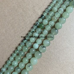 Natural Stone Smooth Green Prehnite Color Jade Round Loose Beads 15