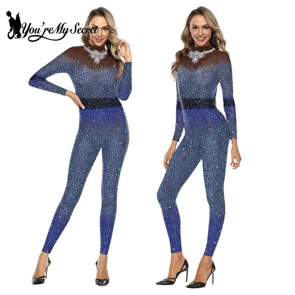 

[You're My Secret] Sequin Pattern 3D Print Women Jumpsuit Funny Cosplay Costume Lady Disguise Bodysuit Holiday Party Clothes