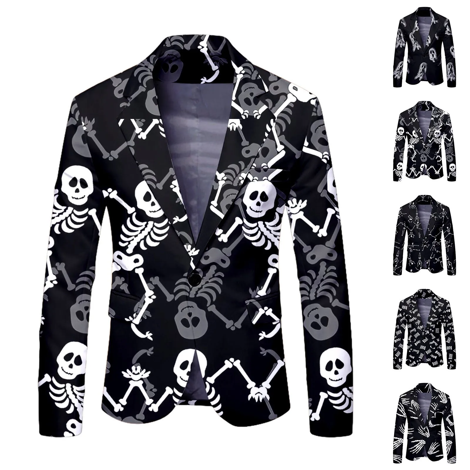 Men\'s Halloween Jacket blazer black Skull Print For Men Slim Casual Blazers For Male Men Party Stage Prom Costume casual Blazer