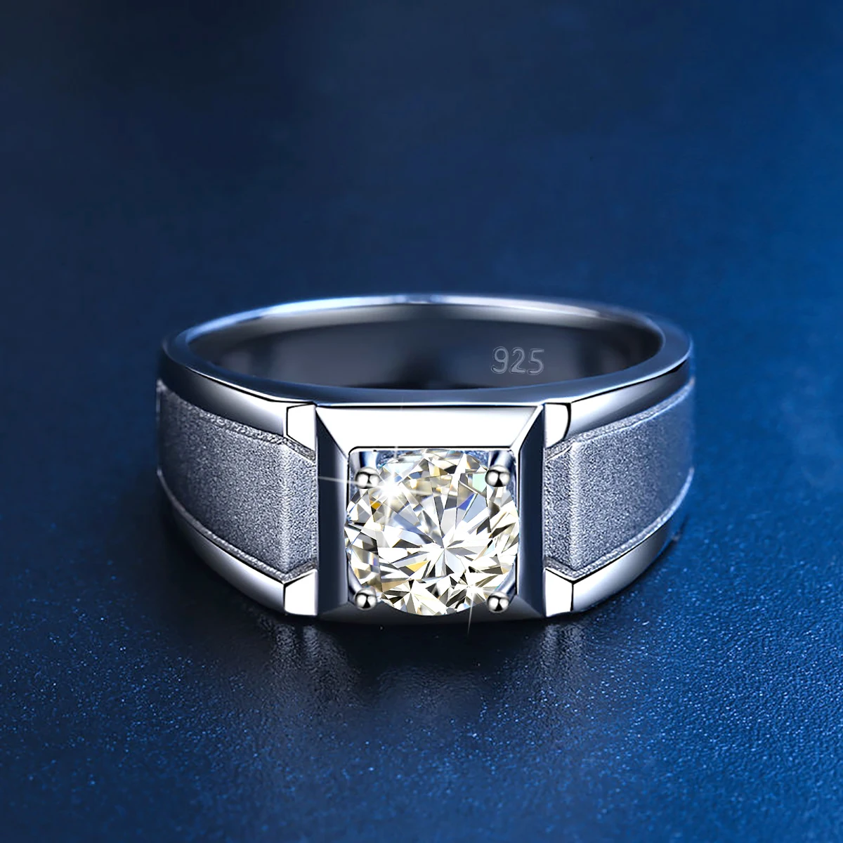 925 Silver Moissanite Diamond Men Rings 2 Carat VVS1 D Color Simple Wire Drawing Rings for Man Engagement Wedding Jewellery