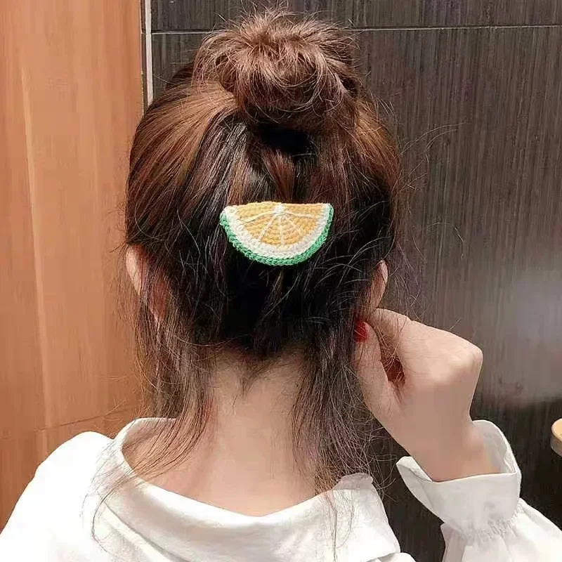 Women Manual Weave Cute Hair Pins Carrot Strawberry Watermelon Lemon Fruit Wool Hair Clips for Girl Fashion Hair Accessories