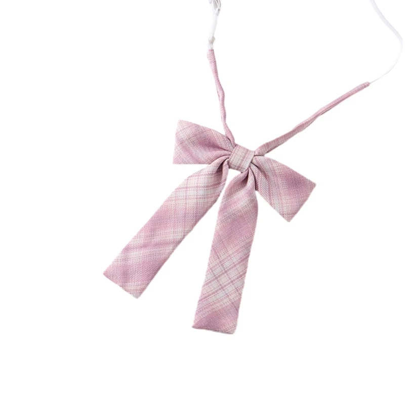 JK Girl Sweet Pink Checkered Pre-Tied Neck Tie Japanese College Uniform Bowtie