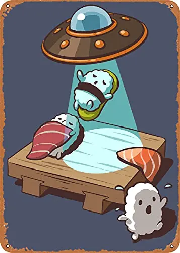 Sushi Alien Abduction Vintage Look Metal Sign Art Prints Retro Gift 8x12 Inch