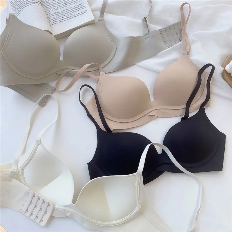 Japanese Seamless Bras One-Piece Glossy Light Breathable Push up Small Breast Bra Thin Comfortable Wireless Underwear for Women