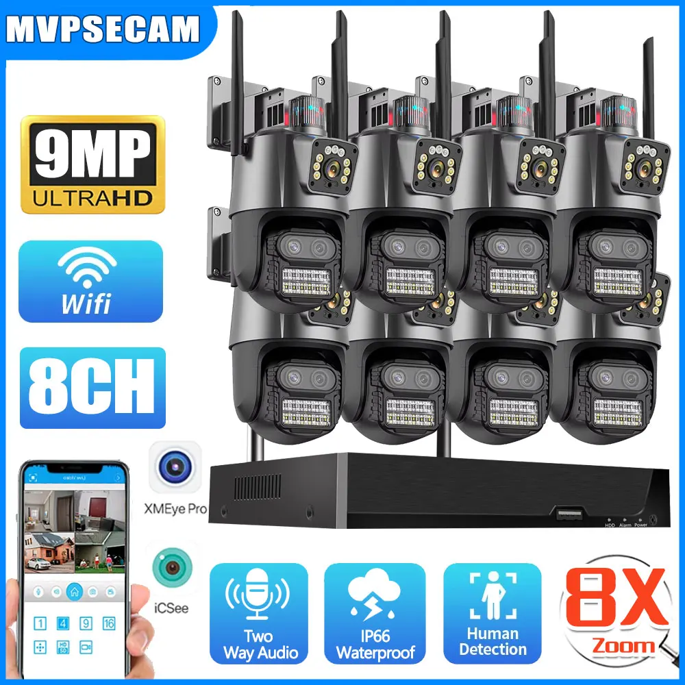 

Three Lens PTZ IP Camera 8X Zoom Outdoor 6K 9MP WiFi Security Camera Auto Tracking Wirelss CCTV Camera iCsee 8CH 5MP NVR System