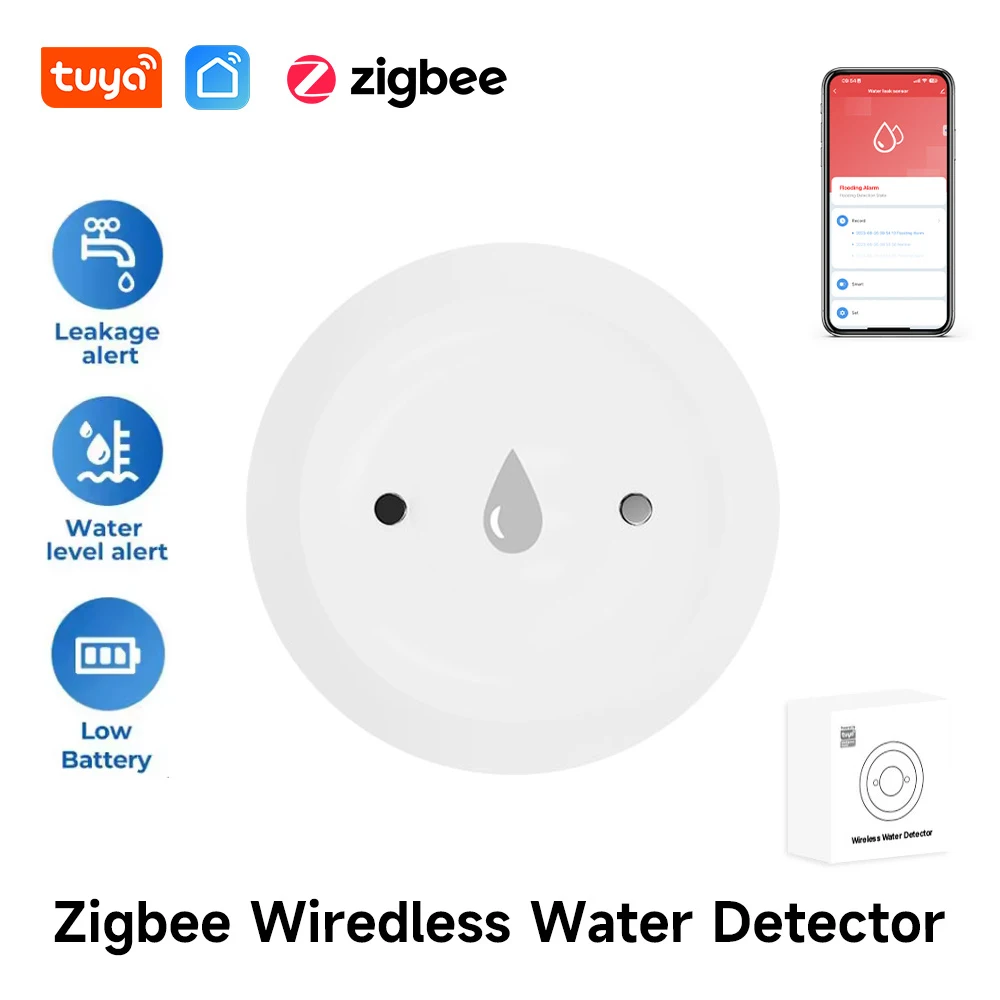 

Умный датчик протечки воды Tuya ZigBee, сигнализация об утечке, удаленный мониторинг через приложение, защита от перелива для кухни и ванной комнаты