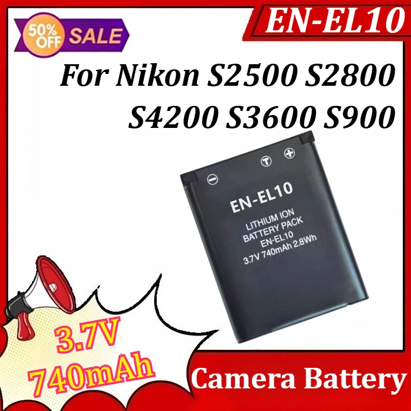 EN-EL10 3.7V 740mAh Camera Battery for Nikon S2500 S2800 S4200 S3600 S900 S7000 COOLPX S100 A100 S2550 S2750 Digital Battery
