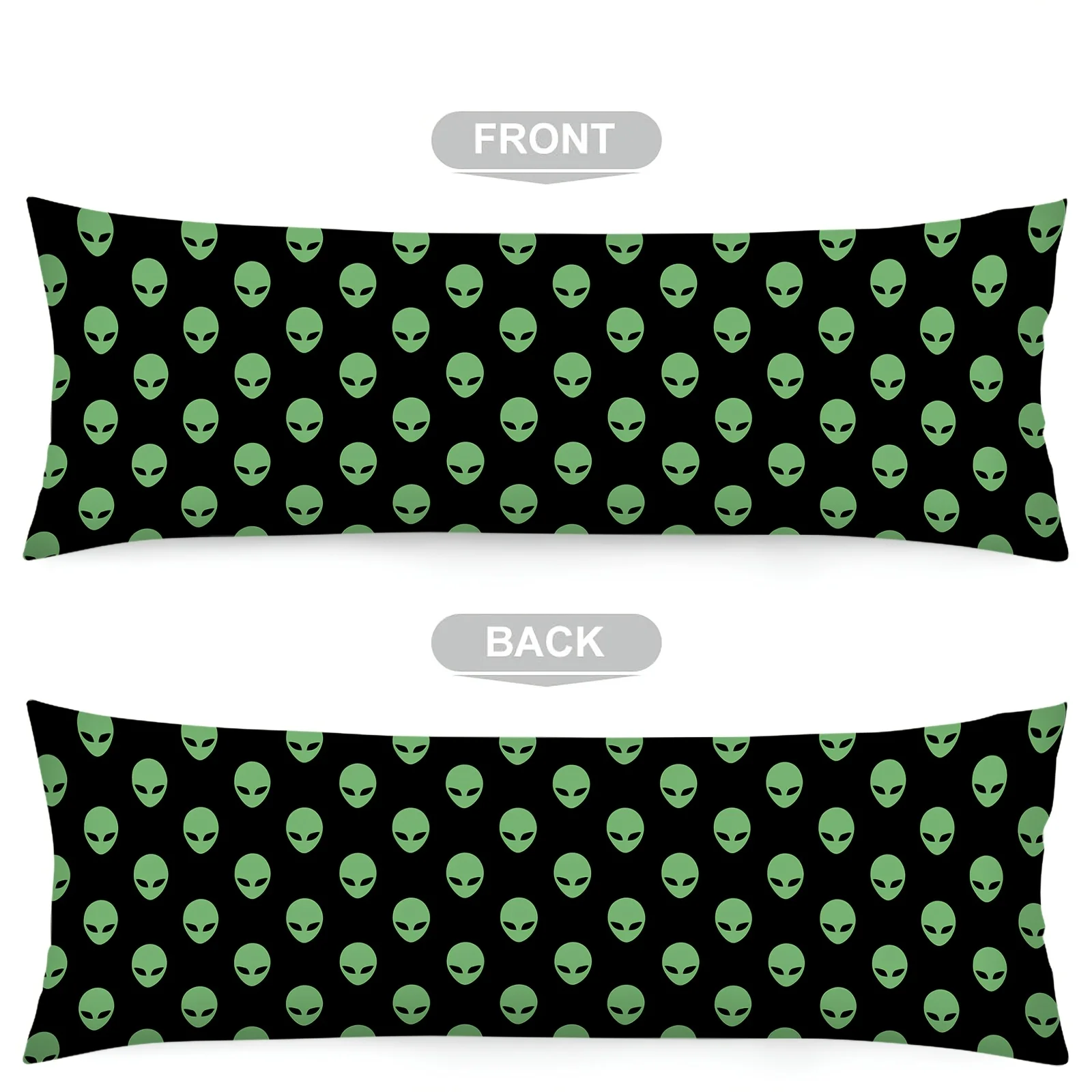 Supernatural Alien Body Pillow Cover, Retro Style with Zipper, Large Decorative Green Martian Beings Pillowcase Protector