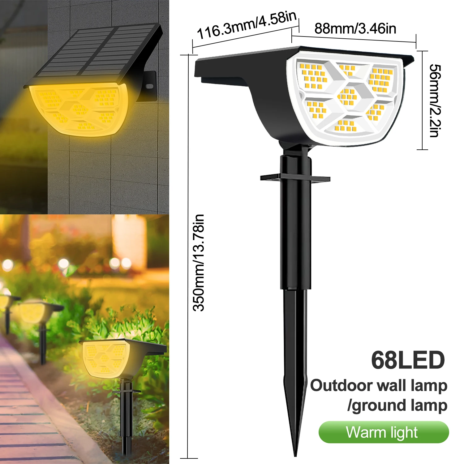 72/68 LED-zonne-landschapsverlichting buiten IP65 waterdicht zonne-licht met 3 modi zonne-tuinspot voor tuin gazon loopbrug