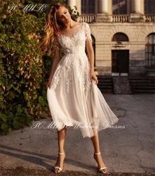 POMUSE Beach Midi Wedding Dresses Customized A-Line Country Wedding Bride Gown Custom Made Vestido De Novia for Women