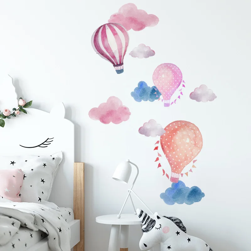 

Watercolor Hot Air Balloon Wall Decal Set, Cartoon Kids Room Background Removable Adhesive Sticker D08, Creative Wall Art