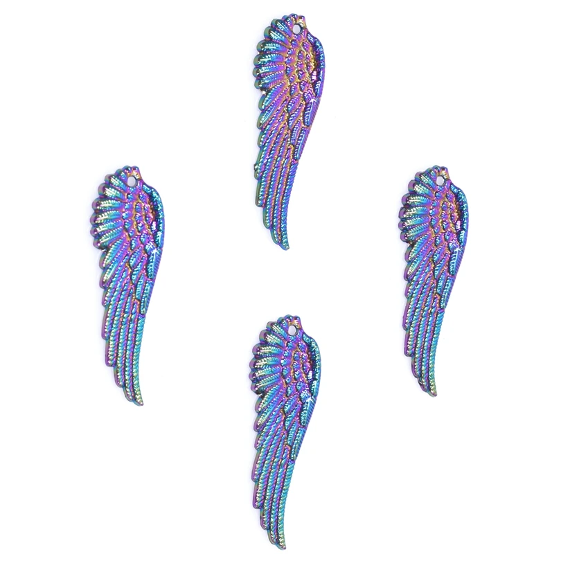 5PCS Alloy Fashion Wings Charms Pendant Accessory Rainbow Color Jewelry DIY Making Necklace Earring Metal Bulk Wholesale