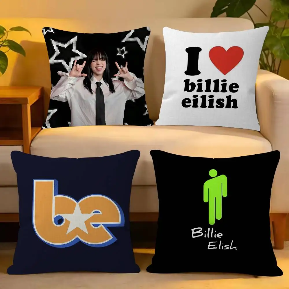 Sängerin Billie Eilish Cartoon Dekorativer Kissenbezug für Raumästhetik, Heimdekoration, Schlafzimmer, Sofa, Bett, Couch, 45 x 45 cm