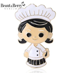 Beaut&Berry Cute Enamel Cartoon Chef Brooches for Women Unisex Character Pins Casual Party Accessories New Year Gifts Friends