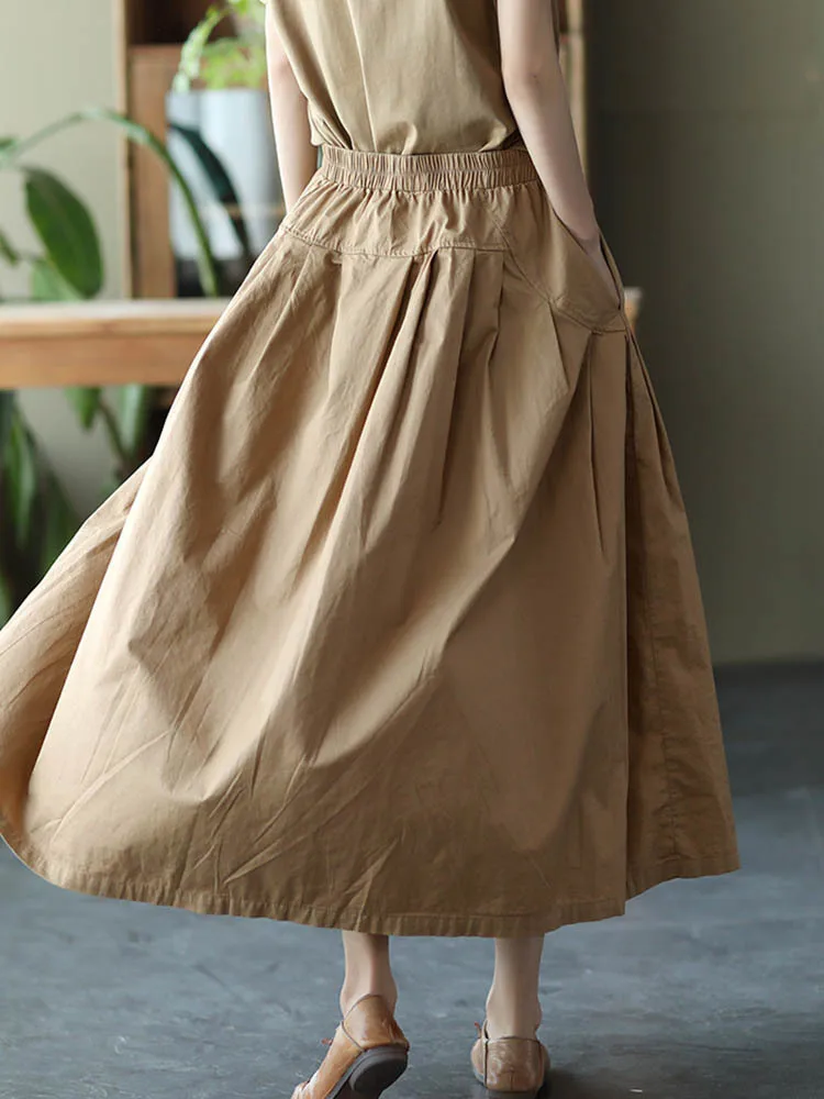 Max LuLu Japan Style Summer Streetwear Fashion Women Khaki A-Line Skirts Ladies Elastic Casual Long Skirt Girls Vintage Clothes