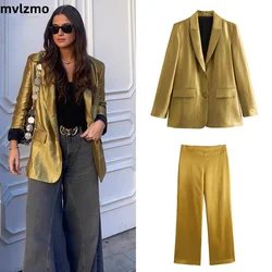 spring new Europe and the United States wind women's casual loose shoulder pads decorated with gold blazer female