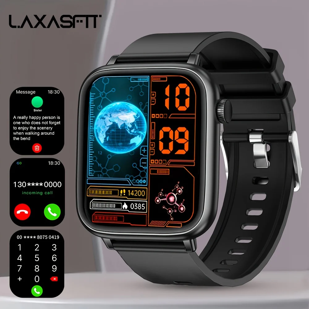 LAXASFIT 2026 Neue IP68 Wasserdichte Smartwatch mit Großem Bildschirm, Bluetooth-Anruf, Herzfrequenz-, Blutdruck- und Blutsauerstoffmessung, Magnetisches Aufladen