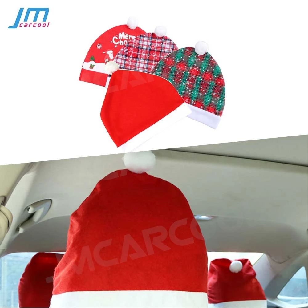 Merry Christmas Red Car Seat Headrest Cover Protection Covers Santa Claus Snowflake Winter Car Decoration Christmas Gift