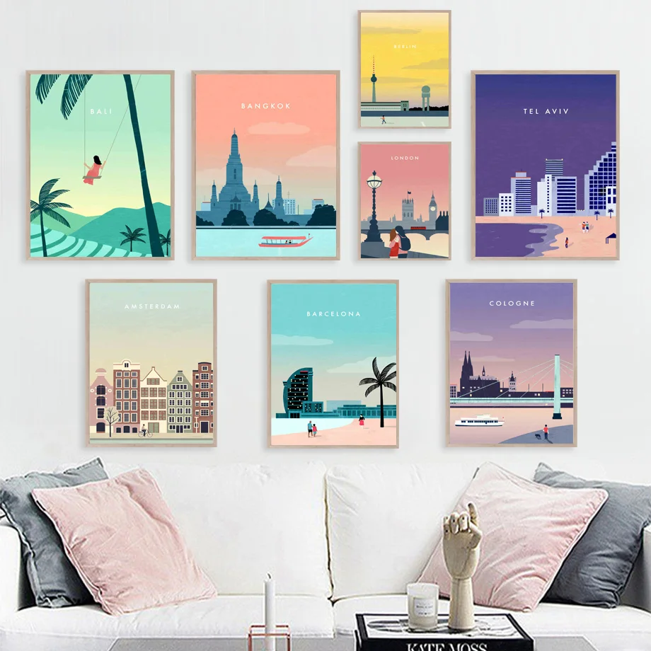 Paris Bangkok London Hamburg Barcelona Wall Art Canvas Painting Nordic Posters And Prints Pictures For Living Room Home 