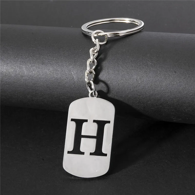 Classic 26 Letters Pendant Keychains Initial Stainless Steel Key Chains Rings for Men Women Bag Keyring DIY Jewelry Accessories