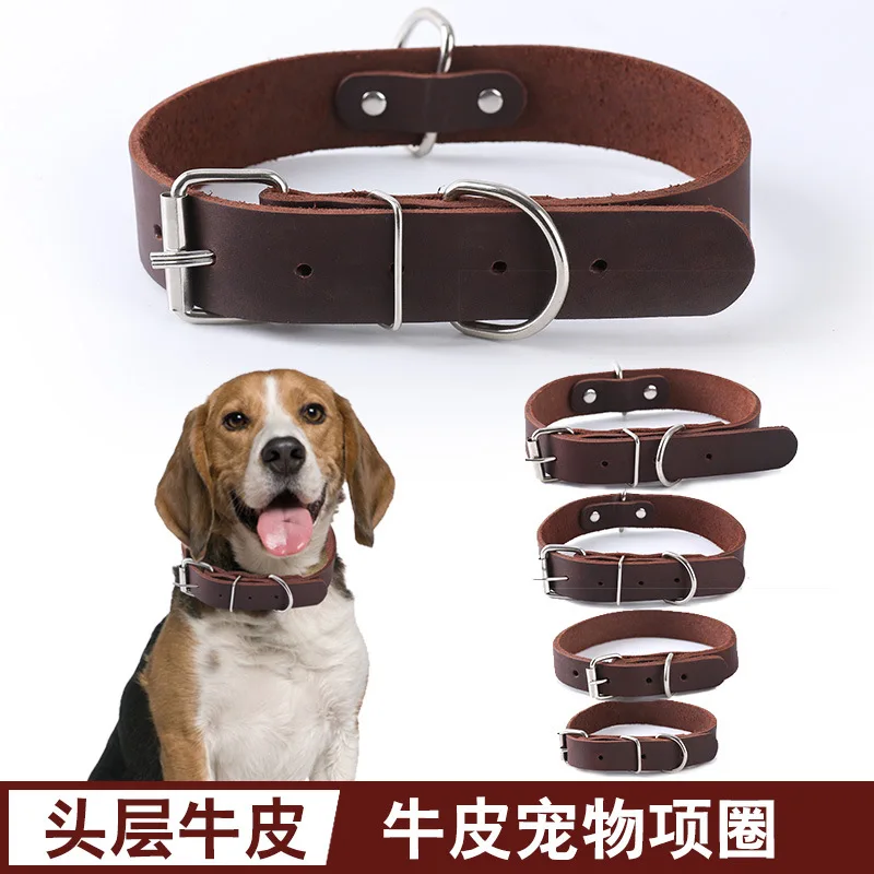 

Top Grain Leather Dog Collar - Genuine Cowhide Adjustable Necklace for German Shepherd, Malinois, Medium & Small Dogs