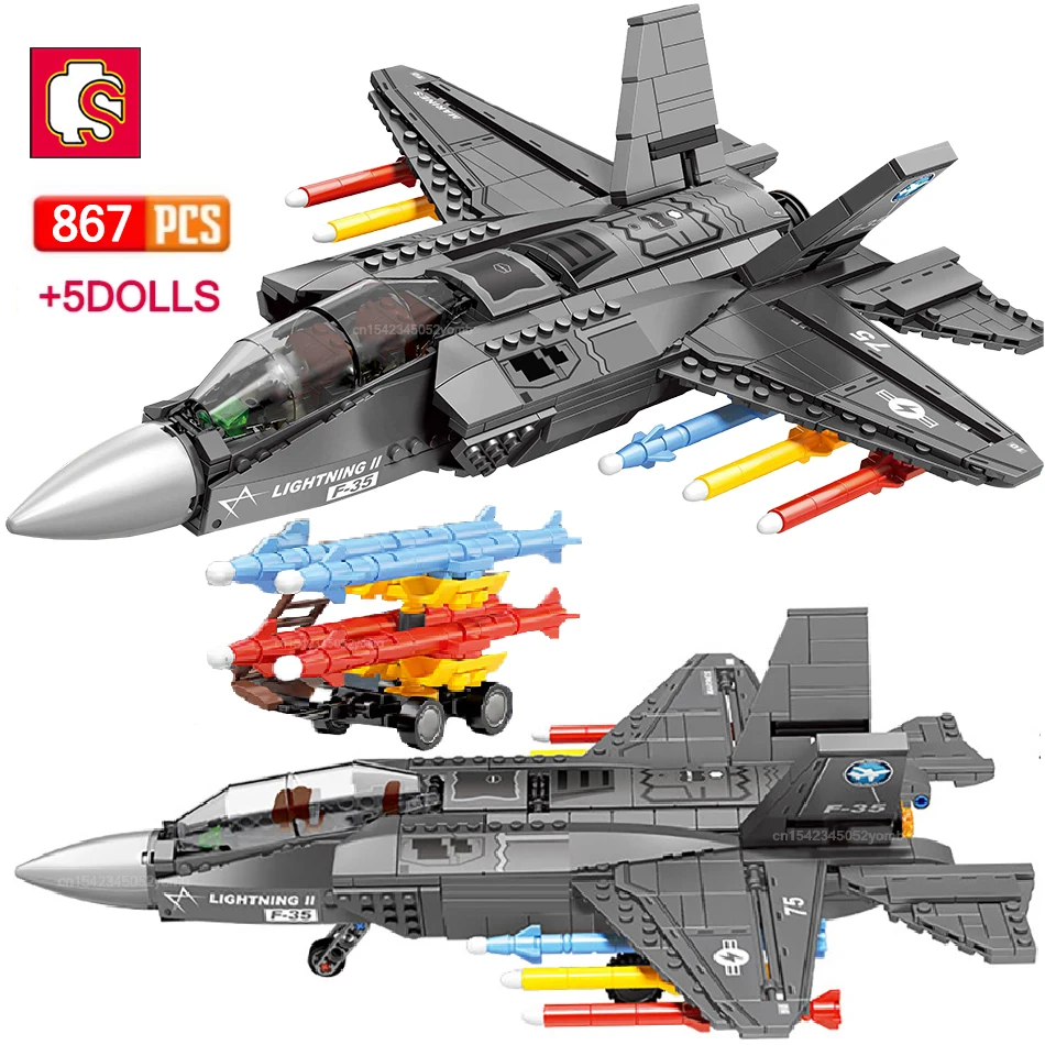 

SEMBO Military 867PCS Fighter Bombing F-35 Lightning II Airplane Building Blocks City WW2 Airforce Army Bricks Toys for Children