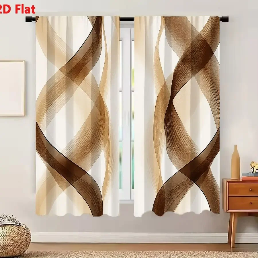 Elegant Beige Brown Abstract Wave Pattern Curtains for Living Room Home Decor Sheer Light Filtering Window Drapes