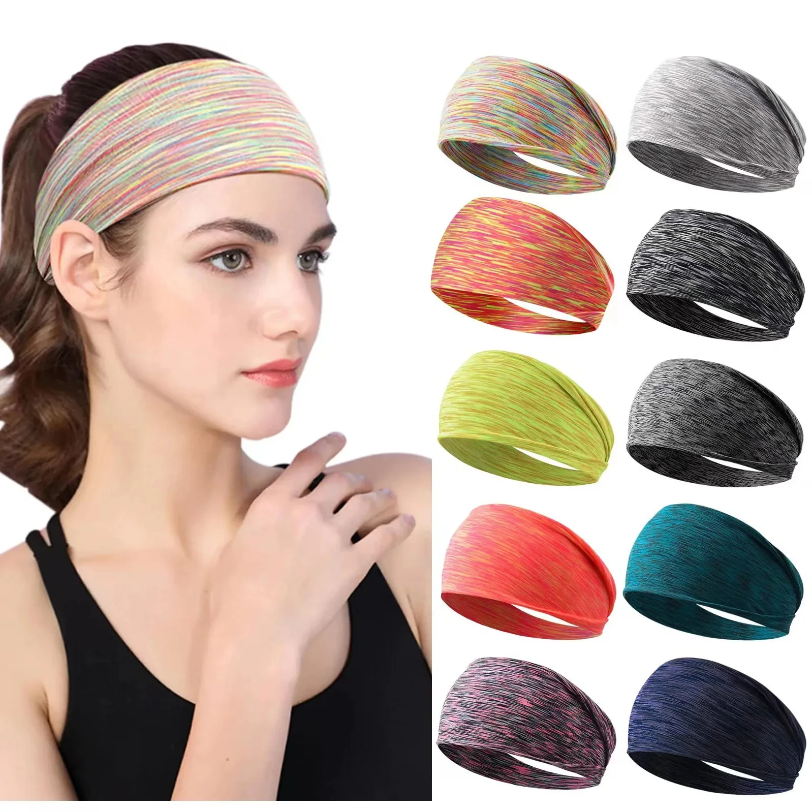 Unisex Non Slip Stripes Sweat Wicking Widened Elastic Headband Suitable for Cycling Yoga Running Fitness Tennis and Other Sports