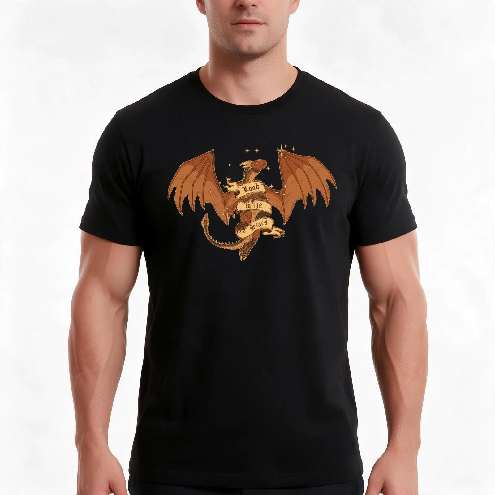 Dragonheart - Look to the Stars T-Shirt, Summer Casual Cotton Tee, Oversized Streetwear Tops, Vintage Graphic Print, 100% Cotton