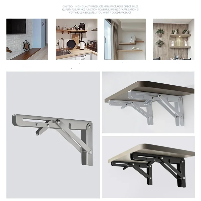 2Pcs Heavy Duty Folding Triangle Shelf Brackets Foldable Wall Support Mount Braces Wooden Board Floating Table Storage Shelves
