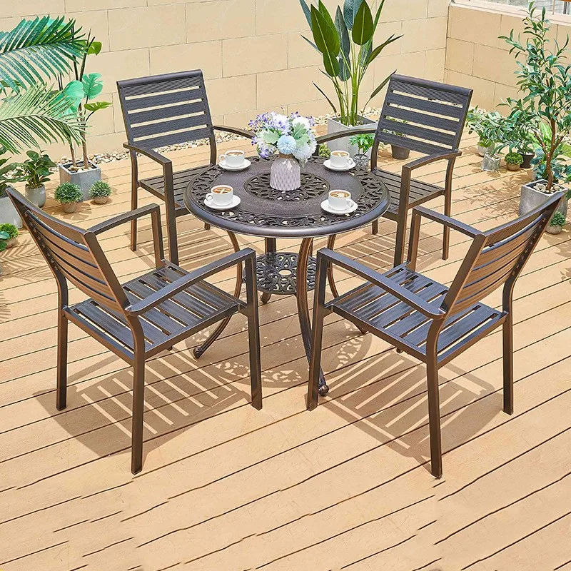 Newest design swimming pool waterproof coffee table set  outdoor backyard cast aluminum  round  table with chairs