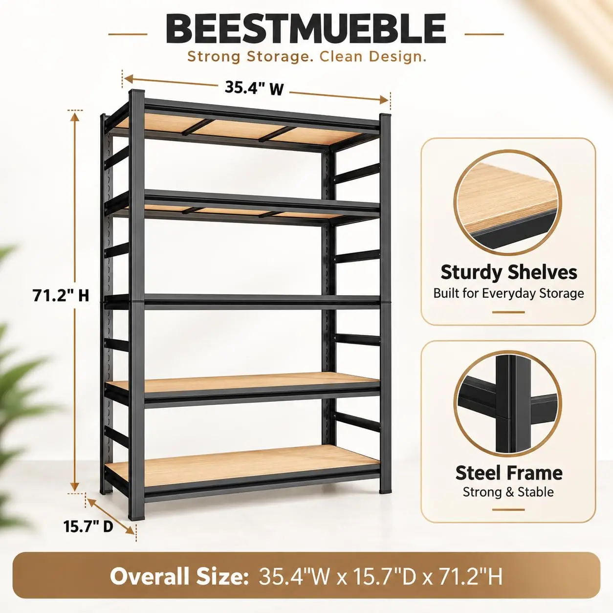 Kitchen Organization, 5 Tier Wooden Kitchen Shelf, 2500 LBS Adjustable Bakers Rack, Heavy Duty coffee bar, Split Into 2