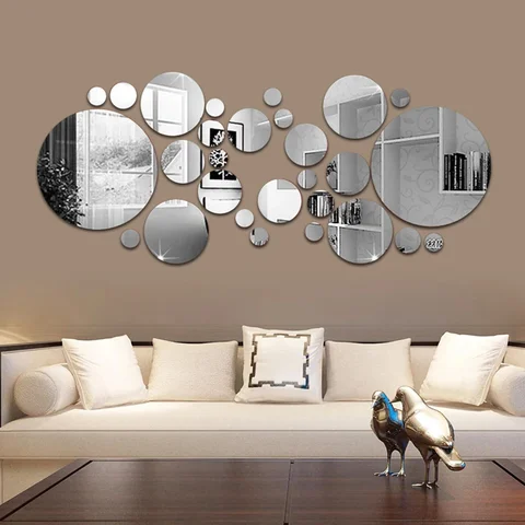 26pcs Circle Mirror Wall Stickers 3D Stereoscopic Acrylic Wall Decoration