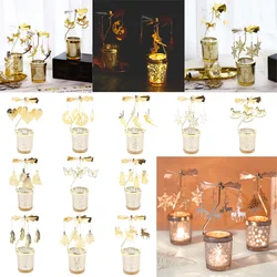 Metal Hot Romantic Rotating Candle Holder Carousel Christmas Candlestick Candle Lamp Holder for Valentine's Day Home Party Decor