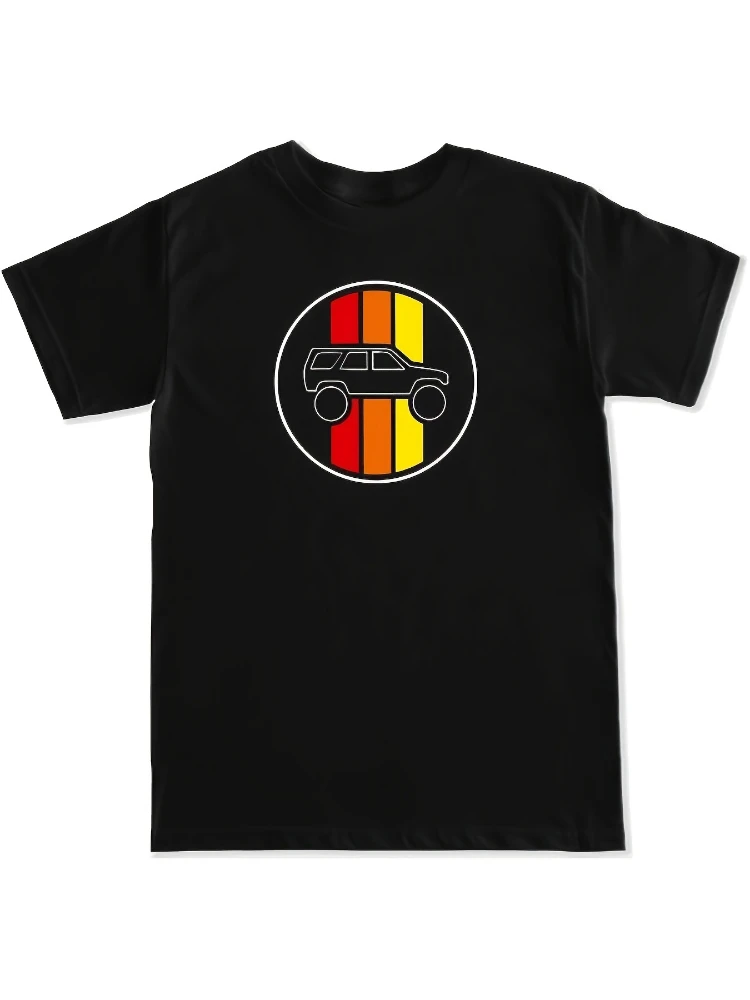 R Built men's retro cross-country pattern-100% cotton, short sleeves, round neck, retro stripes and SUV design printed T-shirt.